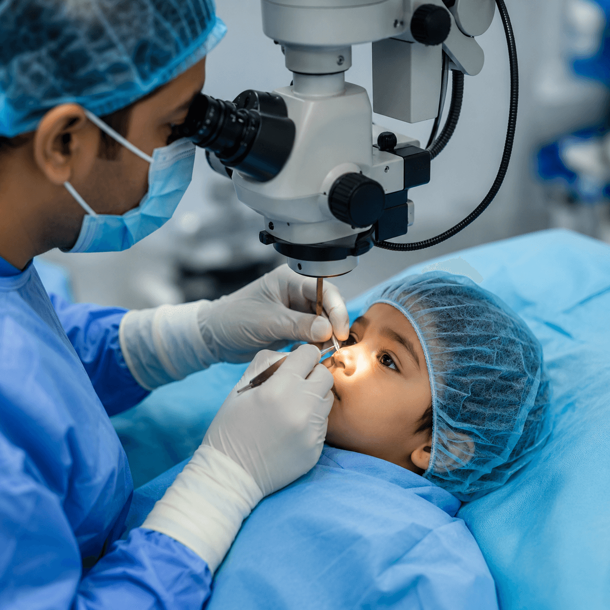 Pediatric ophthalmic surgery in progress