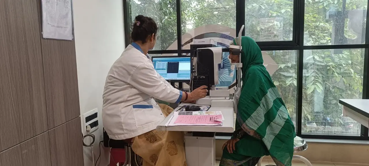 Eye specialist examining a patient for urgent eye care